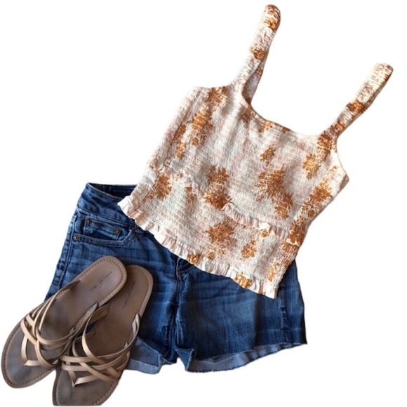 Free People Hannah Smocked Floral Tank Top Yellow & Gold NWT Women’s Size Medium - Picture 4 of 10